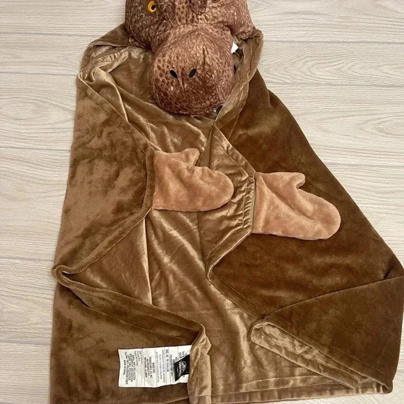 Jurassic World Brown Dinosaur Plush Head Wrap Kids Blanket size 48”Wx30”H - Picture 4 of 16